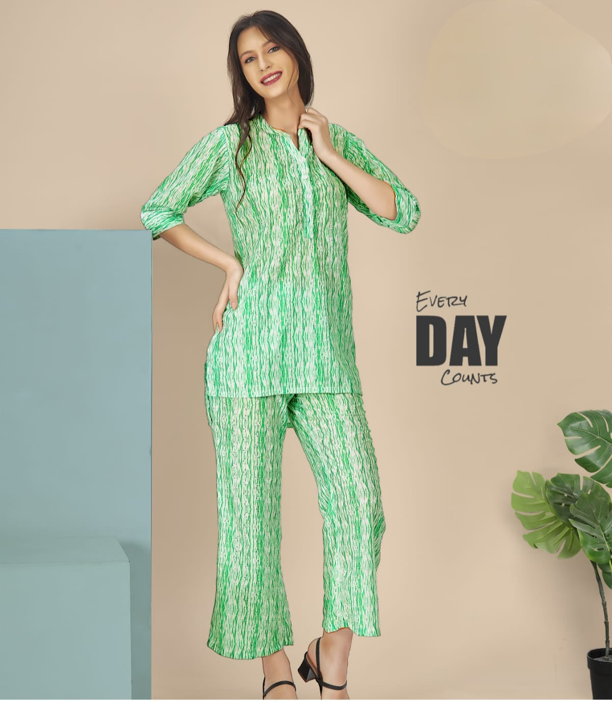 Green Chikankari-Inspired Printed Co-ord Set