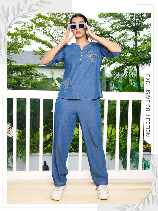 ✨ Exclusive Blue Denim Embroidered Co-ord Set ✨
