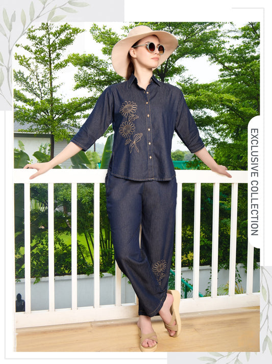 ✨ Embroidered Bloom Denim Co-ord Set ✨