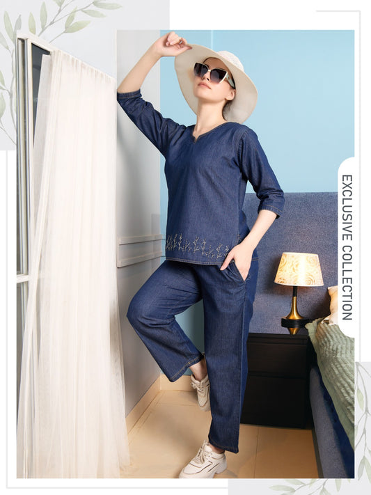 Premium Soft Cotton Denim Set with Embroidered Detail | M to 2XL