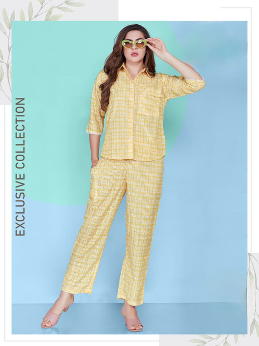 “Golden Hour Co-ord Set – Soft Cotton Chikankari in Yellow (M & 2XL Only)”