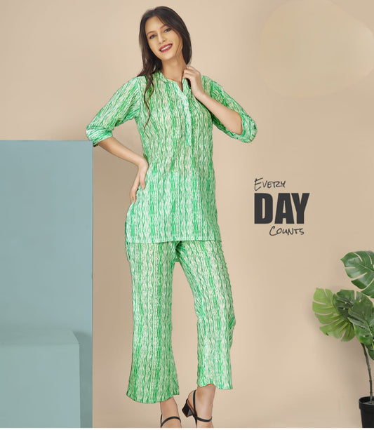 Green Chikankari-Inspired Printed Co-ord Set